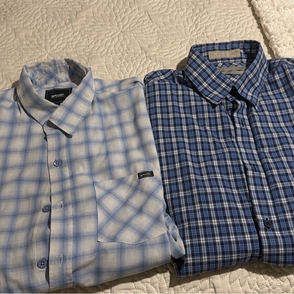 Men's Blue and White Plaid Shirts